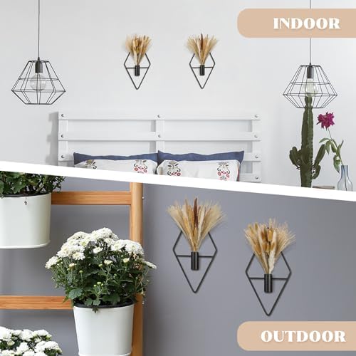 Peryiter 2 Pcs Boho Pampas Wall Art Decor Hanging Metal Wall Art, Black - Image 5
