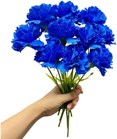 10pcs 11inch Dark Blue Fake Carnation Flowers Stem, Realistic Silk Petals by Unknown