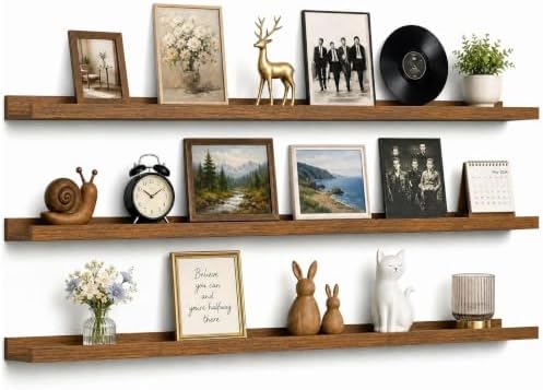 48inch Long Floating Shelves for Wall Decor, 3-Set Shelves with Lip, Brown by RicherHouse