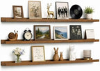 48inch Long Floating Shelves for Wall Decor, 3-Set Shelves with Lip, Brown by RicherHouse