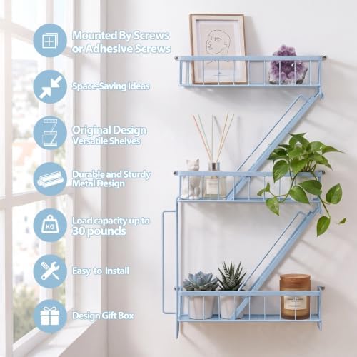 Fire Escape Wall Shelf, NYC Wall Decorative Floating Shelves, Sky Blue - Image 3