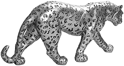 Cheetah Statue Home Decor Leopard Sculpture Resin Sitting Cheetah Figurine Desktop Table Top Ornament Decoration for Home Office-Gold Or Silver (Walking-Silver) - Image 3