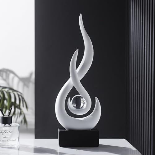 FJS White Abstract Flame Sculpture for Living Room Coffee Table Decor - Image 2