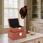 HofferRuffer Faux Leather Jewelry Boxes, Decorative Boxes Storage Accessory Organizer with Gold Hardware Decor, Classic Vegan Leather Set of 2 Pieces (Brown) - Image 3