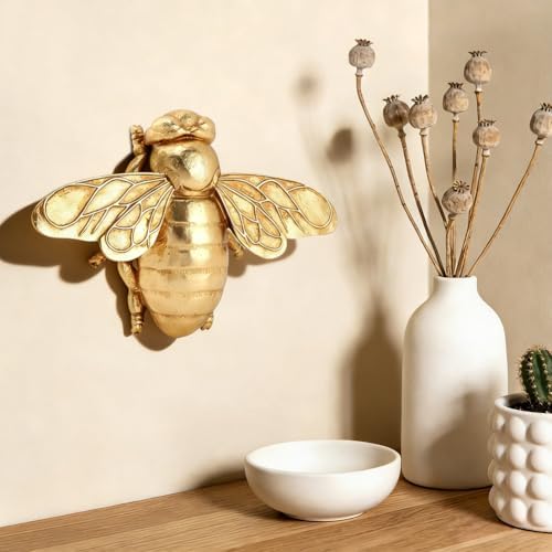 DOQXYAVM Gold Honey Bee Wall Art Decor, 3D Resin Bee Wall Sculpture, Hanging Insect Home Decoration for Living Room, Bedroom, Bathroom, Kitchen (L) - Image 6