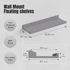 RICHER HOUSE 5-Set Floating Shelves with Lip, Grey Wall Mounted Wood Shelf - Image 3