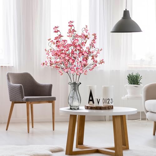 Sggvecsy Artificial Cherry Blossom Flowers 4 Pcs Faux Cherry Blossom Stems Faux Silk Cherry Blossom Branches 41’’ Fake Flowers Long Stems for Vase Arrangements Home Wedding Table Decor (Rose red) - Image 6