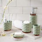 RQYIXI Ceramic Bathroom Accessories Set,Sage Green,5 Piece,Cotton Swab Jar - Image 5
