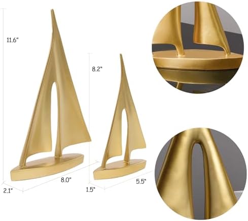 Modern Sculptures Home Decor, Gold Sailboat Decor Ornament, Boat Decorations Statue Decor, Art Sculptures and Statues, Sailboat Gifts Home Office Bathroom Shelf Decor Nautical Decor (2 Pack) - Image 5