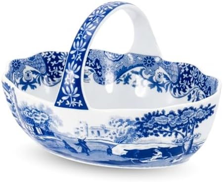 Spode Blue Italian Porcelain Handled Basket with Chip-Resistant Glaze - 6 Inch Decorative Serving Dish for Holiday Gift Giving, Hostess Presentation, Seasonal Table Accents by Portmeirion