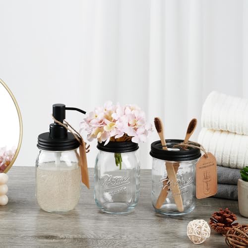 SheeChung 2 Piece Mason Jar Soap Dispenser and Toothbrush Holder Set, Black - Image 2