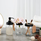 SheeChung 2 Piece Mason Jar Soap Dispenser and Toothbrush Holder Set, Black - Image 2