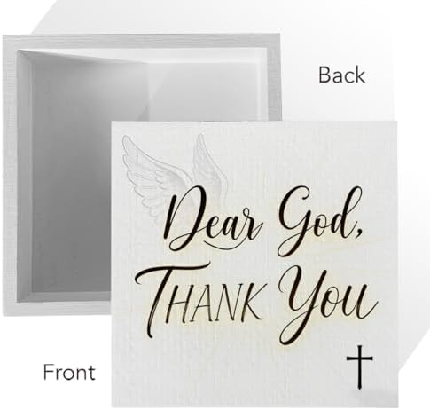 Christian Wooden Box Sign5x5 Inch - "Dear God, THANK YOU" Rustic Christian Home Decor, Farmhouse Style Shelf Desk Table Decoration for Bathroom Living Room - Image 3