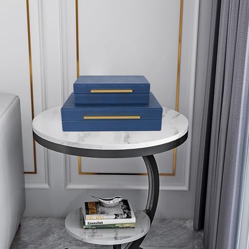 Navy Blue Shagreen box Set of 2 Faux Leather Decorative Boxes,Large Nesting Storage Decorative Boxes with Lids for Modern Home Decor Stacking Jewelry Box Organizer - Image 6