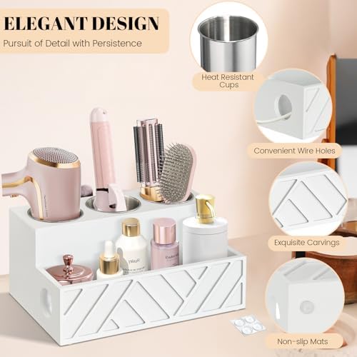 Hair Tool Organizer, Hair Dryer Holder Wall Mounted, Bathroom Countertop Organizer for Bathroom Accessories, Blow Dryer Organizer for Curling Iron, Hair Styling Tools, Vanity Organizer for Makeup - Image 6