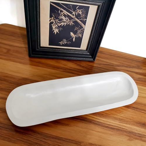 Wooden Dough Bowls Decorative，Rustic Bread Long Bowls Decor Wood Tray, Hand Carved For Table Centerpiece Decor, Home Decor(20 * 6 * 2 inch white) - Image 5