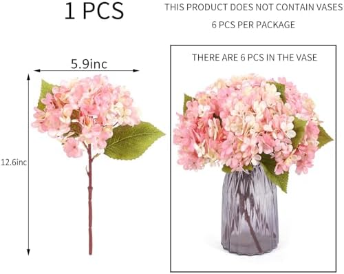 Kimura's Cabin 6pcs Fake Hydrangeas Flowers Artificial Silk Hydrangea,Pink - Image 2
