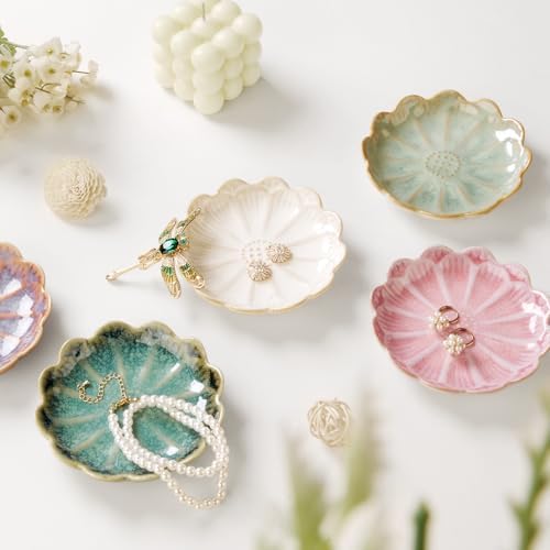 Lotus Ring Holder Dish Small Indoor Ash Tray, Ceramic Dessert Plate Trinket Jewelry Holder Organizing Necklace Earrings for Parents Friends Sister, White. All Jewelries Are NOT Included. - Image 4
