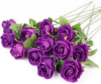 12 Pcs Artificial Rose Flowers, Silk Roses with Long Stems, Realistic Fake Roses for Wedding Centerpiece Party Home and Office DIY Decor, Purple by Solivya