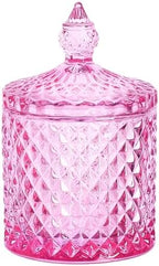 Sizikato Pink Diamond Faceted Glass Candy Jar with Lid, 18oz Decorative Jar, Nut Jar, Dried Fruit Storage Jar by Sizikato