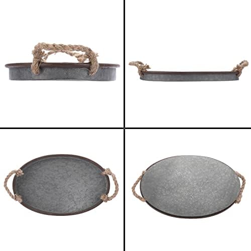 Hipiwe Galvanized Metal Iron Tray Industrial Farmhouse Decor Serving Trays - Image 6