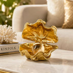 Pearl Oyster Statues Home Decor Accent Gold Decorations - Image 4