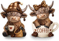 Wesiti 2 Pcs Highland Cow Figurines, Coffee Resin Statue Desk Decor by Wesiti