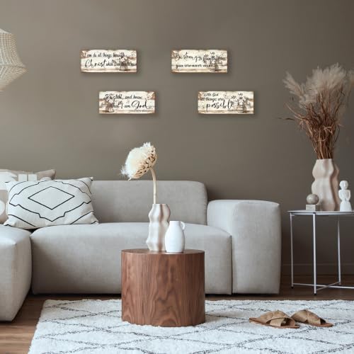 4 Pieces Beige Bathroom Decor Farmhouse Bible Verses Wall Decor Christian Signs Religious Art for Home Motivational Prayer Wall Art for Living Room Office Bedroom Bathroom(Beige, 10x4") - Image 5