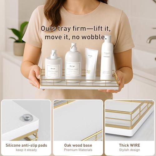 Toilet Paper Basket Organizer, Oak Wood Toilet Tank Tray with Metal Frame - Image 5