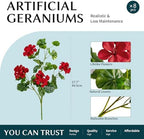 Artificial Geraniums for Outdoors, 8 Stems 17.7 Inch Red Faux Geranium Bush Fake Flowers UV Resistant Fall Porch Patio Garden Planter Window Box Indoor Decor, Pot Not Included - Image 2