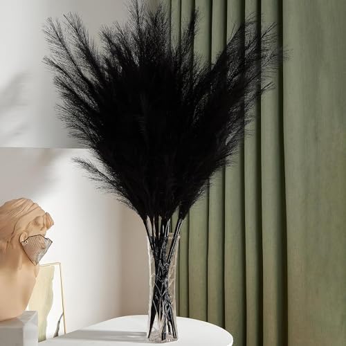 7 Pcs 45" Faux Pampas Grass – Fluffy Artificial Pompous Grass for Tall Floor Vase, Non-Shedding Home Decor, Boho Wedding Flowers, Baby Shower Centerpieces, Bedroom & Living Room Decor (Black) - Image 4