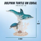 Ocean Life Figurine Dolphin Family with Sea Turtle 7 Inches High Coral Reef Decor Coastal Sea Life Nautical Room Accents - Image 6