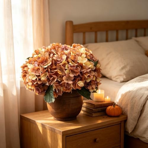 Kimura's Cabin 6Pcs Hydrangea Artificial Flowers Fall Flower,Autumn Yellow - Image 5