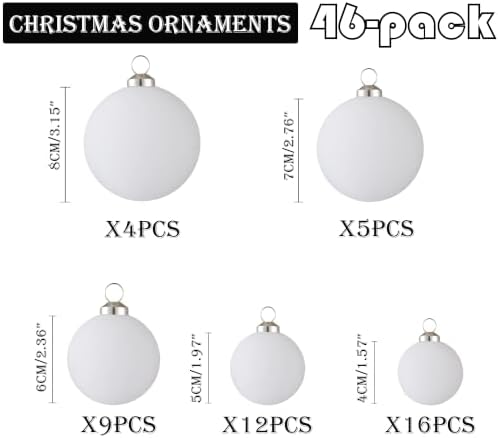 46Pcs Velvet Christmas Ball Ornaments Set - Flocked Shatterproof Christmas Tree Decorations Classic Hanging Ornaments with Rope for Xmas Wreath Holiday Home Decor (Multi-Size, White) - Image 2