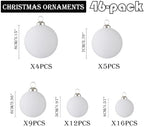 46Pcs Velvet Christmas Ball Ornaments Set - Flocked Shatterproof Christmas Tree Decorations Classic Hanging Ornaments with Rope for Xmas Wreath Holiday Home Decor (Multi-Size, White) - Image 2