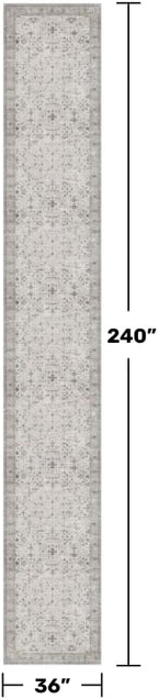 Boho Washable 3x20 Extra Long Hallway Runner Rug, Neutral Light Gray & Sage - Image 2