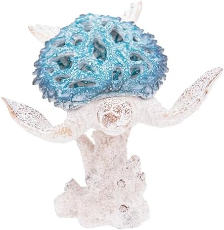 Aqua Sea Turtle Sculpture Coastal Nautical Tabletop Decor, 8.5 x 7 x 4 Inches Beach House Figurine Room Accent with Coral Reef Base by CornerMerchant