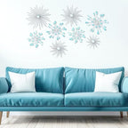 Blulu 8 Pcs Teal Blue Metal Wall Decor Cast Iron Starburst Wall Art Bling Crystal Sculptures Living Room 3D Teardrop Radial Rhinestone Hanging Diamond Accents for Home Office Bedroom Entryway - Image 4
