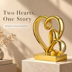 Anniversary Wedding Couples Gift Gold Hearts Resin Statue Decor - Image 4