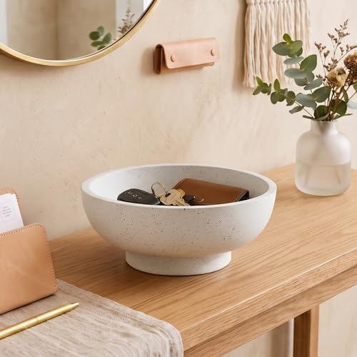 10" Large Decorative Bowl for Entryway Table with Pedestal, Spotted White - Image 4