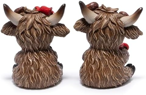 Hodao Christmas Highland Cow Coffee Resin Figurines,Xmas Farmhouse Decor for Tiered Tray, Tabletop, Mantel, Gift for Xmas Home Decoration - Image 4