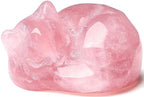 QINJIEJIE Rose Quartz Cat Decor Pink Gift Crystals Cat Stone Figurine by QINJIEJIE