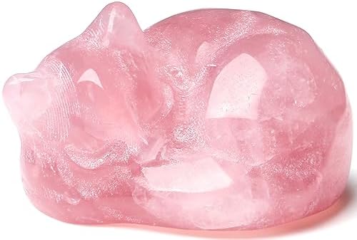 QINJIEJIE Rose Quartz Cat Decor Pink Gift Crystals Cat Stone Figurine by QINJIEJIE