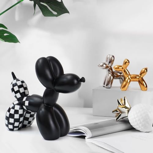 Notakia Black and White Checkered Racing Car Pattern Balloon Dog Statue Crafts Living Room Desktop Decorations,Handmade Modern Small Shelf Decor Animal Statue Ornament Home Decor (Big Black Dog) - Image 2
