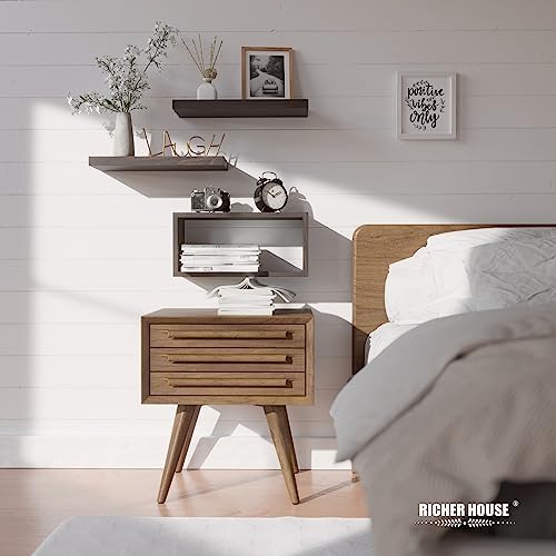 RICHER HOUSE 3-Set Walnut Floating Wall Shelves, Bathroom Shelf Over Toilet - Image 6