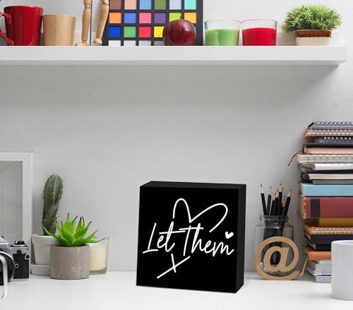 Let Them Wooden Sign, Black Office Decorations for Work, Let Them Mental Health Rustic Wood Box Signs 5x5 Inch, Desk Shelf Tabletop Decor for Home Cubicle Decor, Office Gifts for Coworkers Women, 18 - Image 3