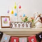 Vintage Happy Easter Decorations for Office, Home, Table, Mantel, Shelf, Desk, 3 1/2 x 11 Inch Retro Bunny Sign, Wooden Spring Bunnies Decor Sign, Farmhouse Pink Decoration (Vintage Bunnies) - Image 4