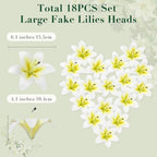 18 Pack White Large Fake Lilies Heads with Realistic Stamens - Image 4