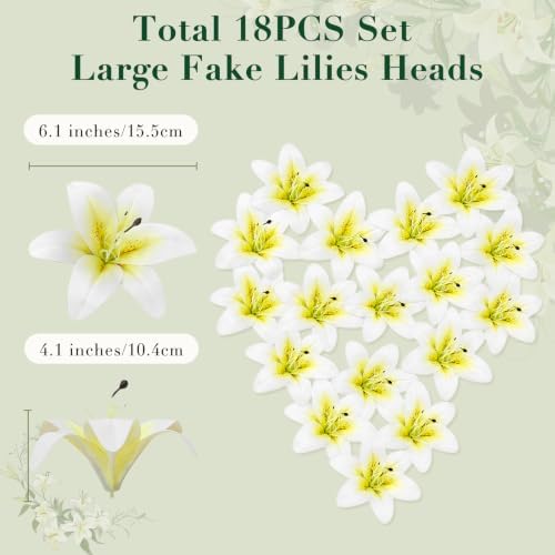 18 Pack White Large Fake Lilies Heads with Realistic Stamens - Image 4