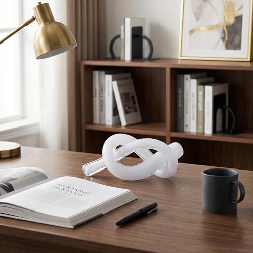 LCCCK White Abstract Glass Knot Sculpture, Hand Blown Glass Decor for Coffee Table TV Cabinet, Shelf or Mantel Accent, Modern Knot Art for Coastal Living Room Tabletop Knick Knacks - Image 5